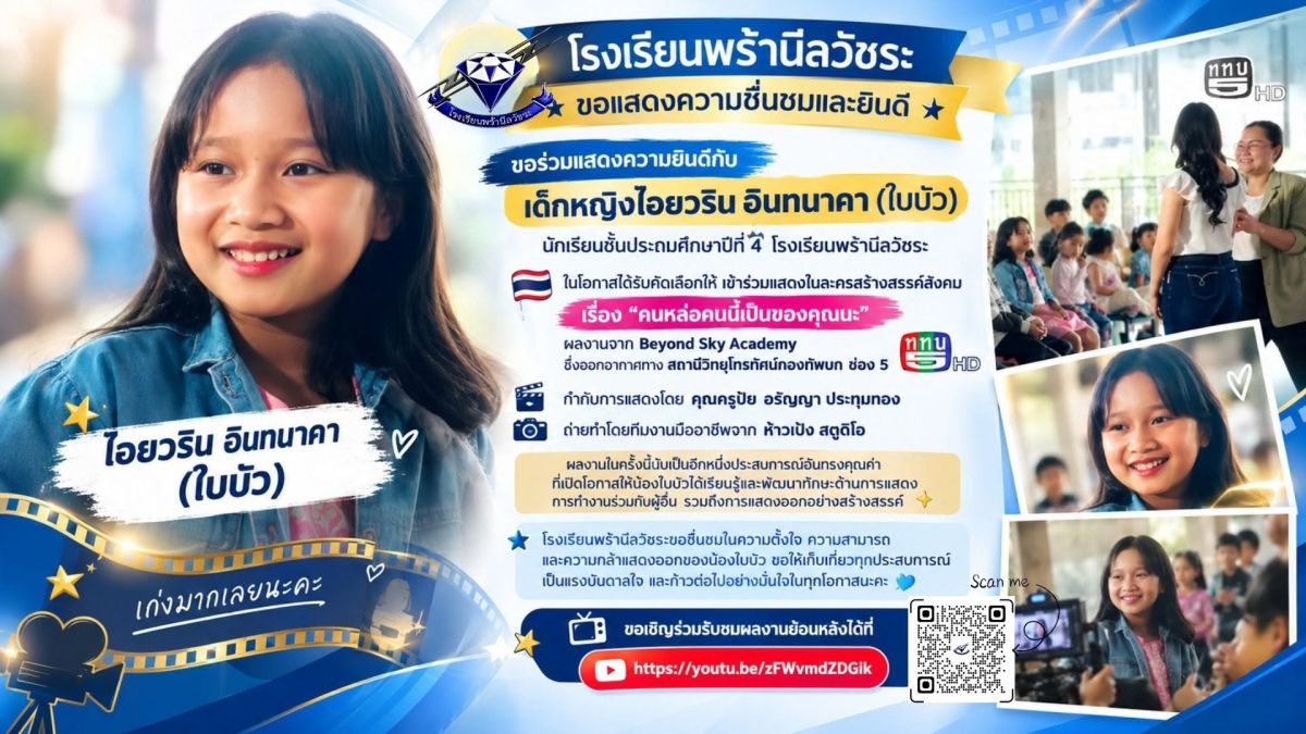 เด็กหญิงไอยวริน อินทนาคา ร่วมแสดงในละครสร้างสรรค์สังคม เรื่อง “คนหล่อคนนี้เป็นของคุณนะ” - โรงเรียนพร้านีลวัชระ